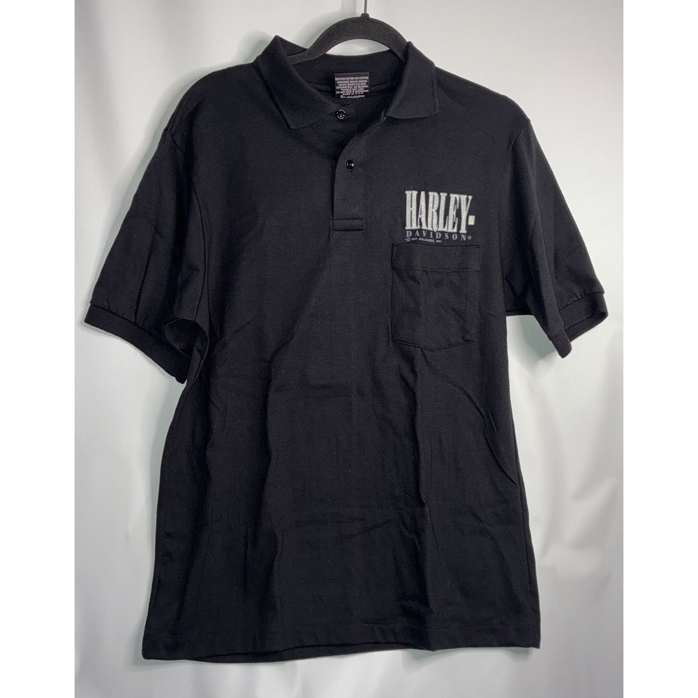 Harley Davidson Vintage 90s‎ Polo Shirt Men's Medium Black Tee Single Stitch USA